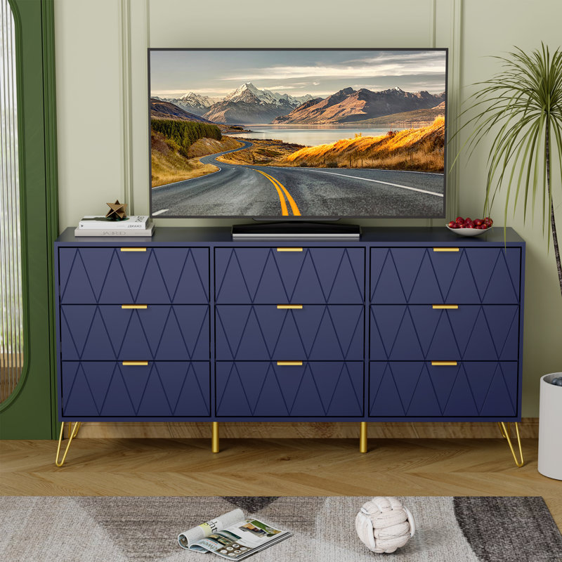 Telfair 58.9'' W 9 - Drawer Dresser, Navy Blue