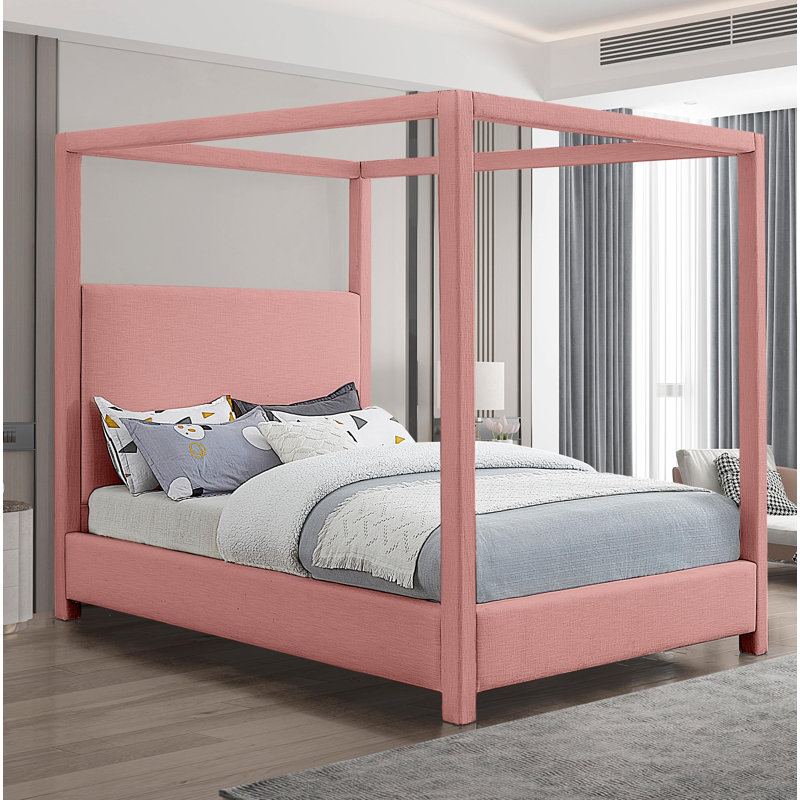 Bois massif Dunwich et plateforme rembourrée, Très grand, Tissu texturé rose lin