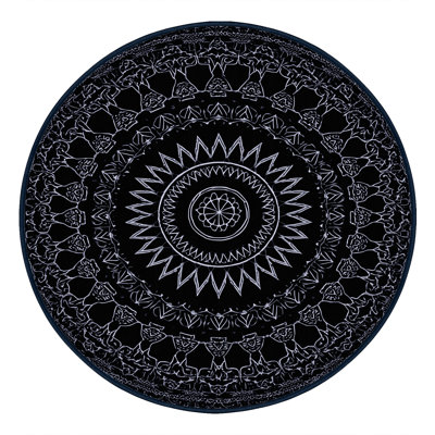 Machine Washable Peoro Global Inspired Geometric Rug in Blue – Navy Binding
