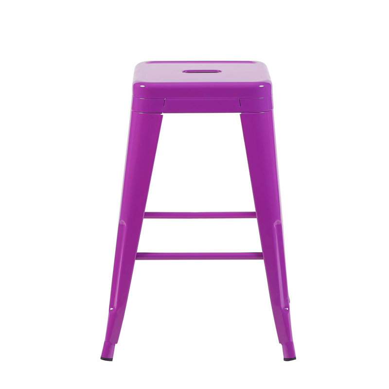 Backless Metal Bar Stools Set with Space-Saving Design, Purple