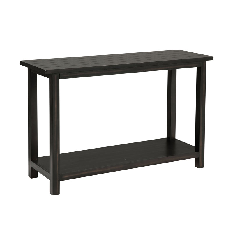 Console rectangulaire vieillie en bois d'ingénierie et pin vieilli avec tablette inférieure pour le vestibule de rangement Essentials