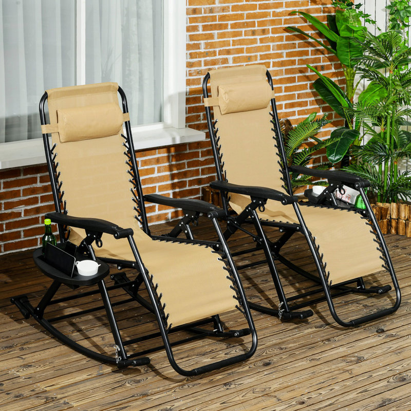 Outdoor Metal Chaise Lounge Set, Beige