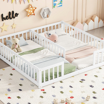 Double Twin Floor Bed With Fence, Guardrails