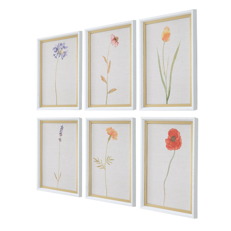 Grace Feyock White Wood Grain Veneer Framed Floral Prints Set