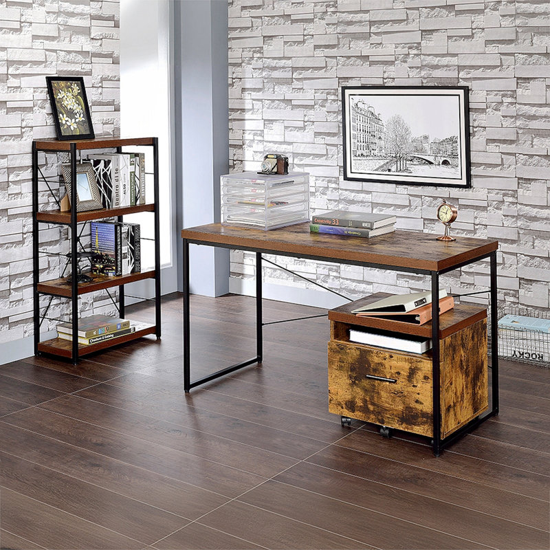 Weathered Oak And Black 3-Shelf Bookcase