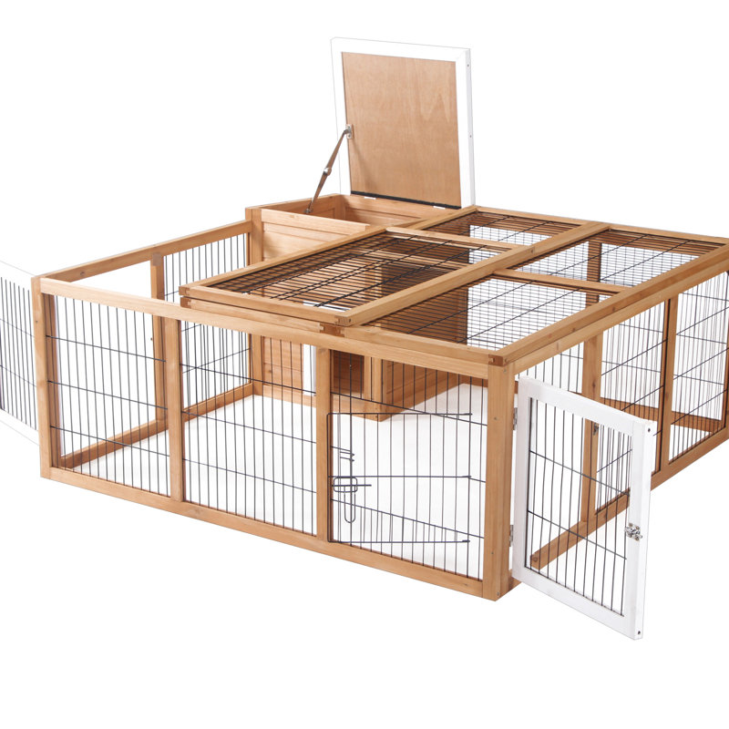 Cage à lapin - aire de jeu spacieuse, apparence naturelle, imperméable, pour les petits animaux de compagnie, appartement principal ouvert, matériau résistant aux intempéries