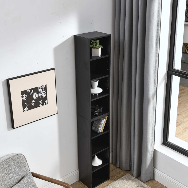 Étagère de rangement multimédia à 8 niveaux, armoire de rangement compacte CD DVD avec tablettes réglables, bibliothèque haute étroite pour le bureau à domicile, bibliothèque multifonctionnelle à deux étages