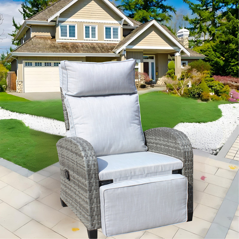 Fauteuil inclinable d'extérieur en osier avec dossier réglable et accoudoirs, chaises de conversation toutes saisons, pour balcon de cour pour piscine