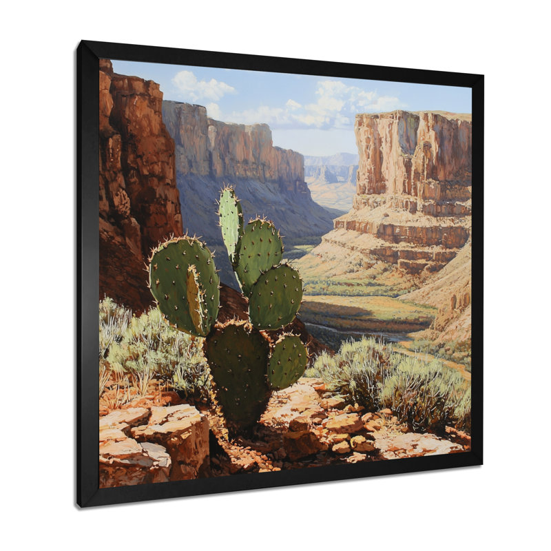 Cactus et le canyon en Arizona I - art mural sur toile cactus, H 16 po x l 16 po, Reproduction encadrée d'une seule photo