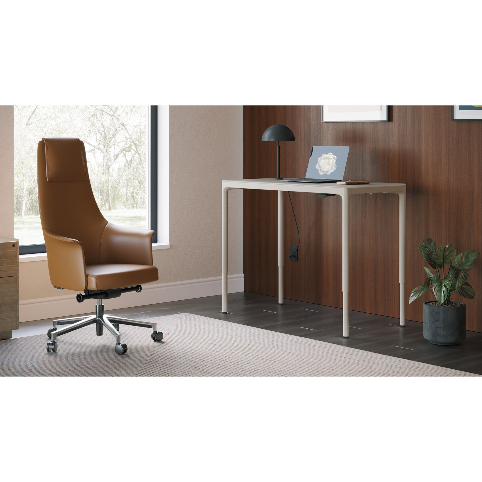 Luma Adjustable Height Standing Desk, 27 " H x 48" W x 24" D, Dune