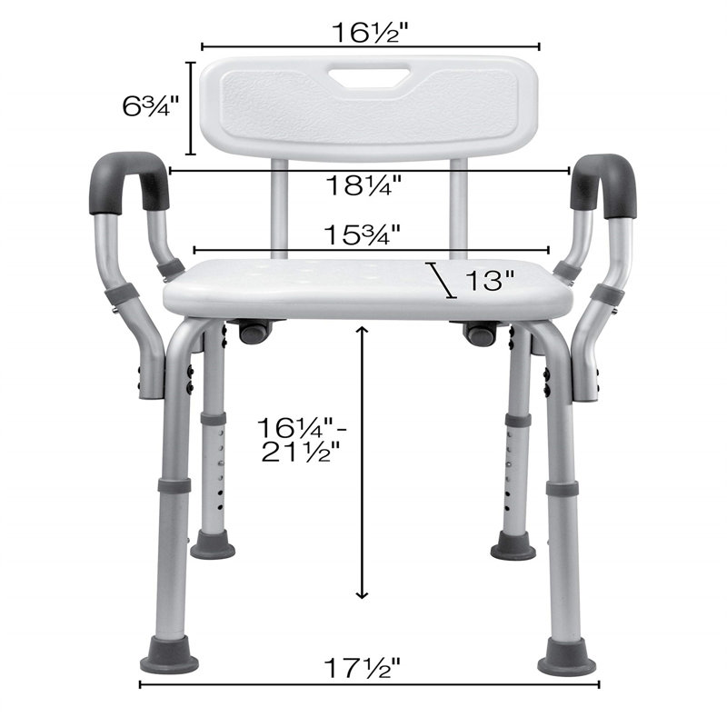 Height Adjustable White Plastic Shower Bench with Padded Arms