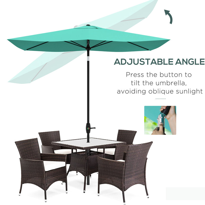 Parasol de patio 6,5 pi x 10 pi, revêtement de protection, manivelle et inclinaison flexible, parasol rectangulaire sarcelle de 10 pi, protégé, facile à manipuler