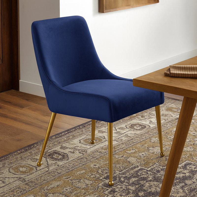 Chaise d'appoint rembourrée en velours Owen, Velours marine