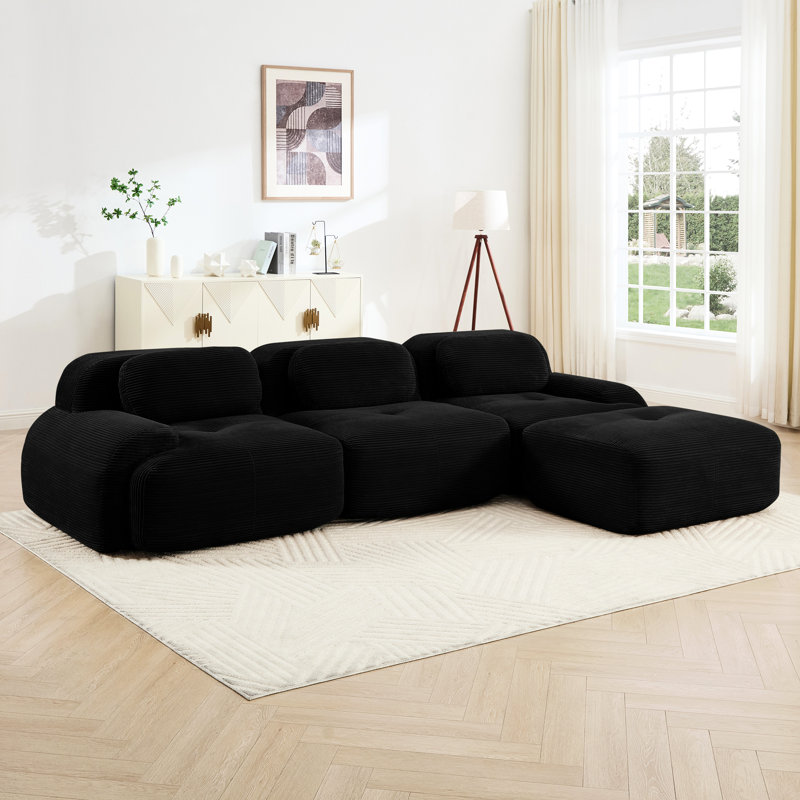 Fauteuil ergonomique modulaire en forme de L, extra-large et incurvé, en mousse haute densité 32D, recouvert de velours côtelé luxueux. Aucun assemblage requis. Base antidérapante noire. Parfait pour la maison et la chambre.