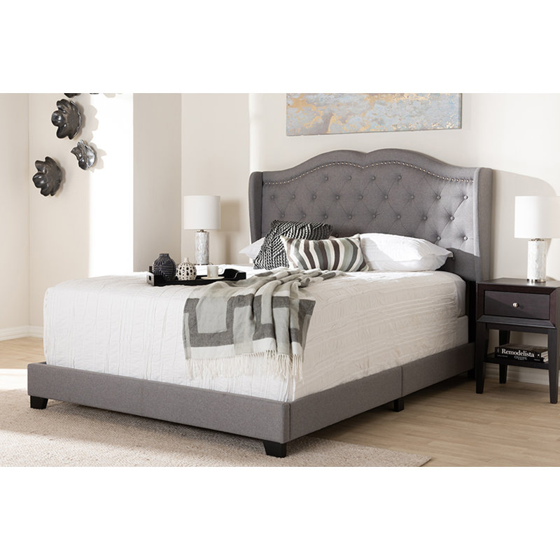 Lit plateforme tapissier standard Harrel, Grand, Gris