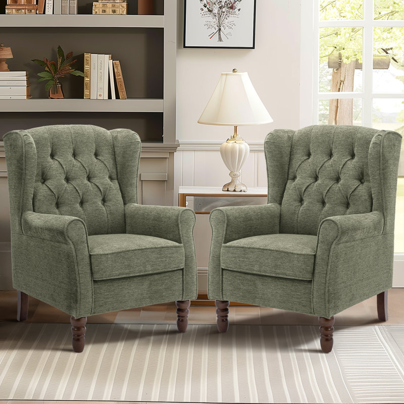 Angiolino Upholstered Armchair, Green Polyester Blend