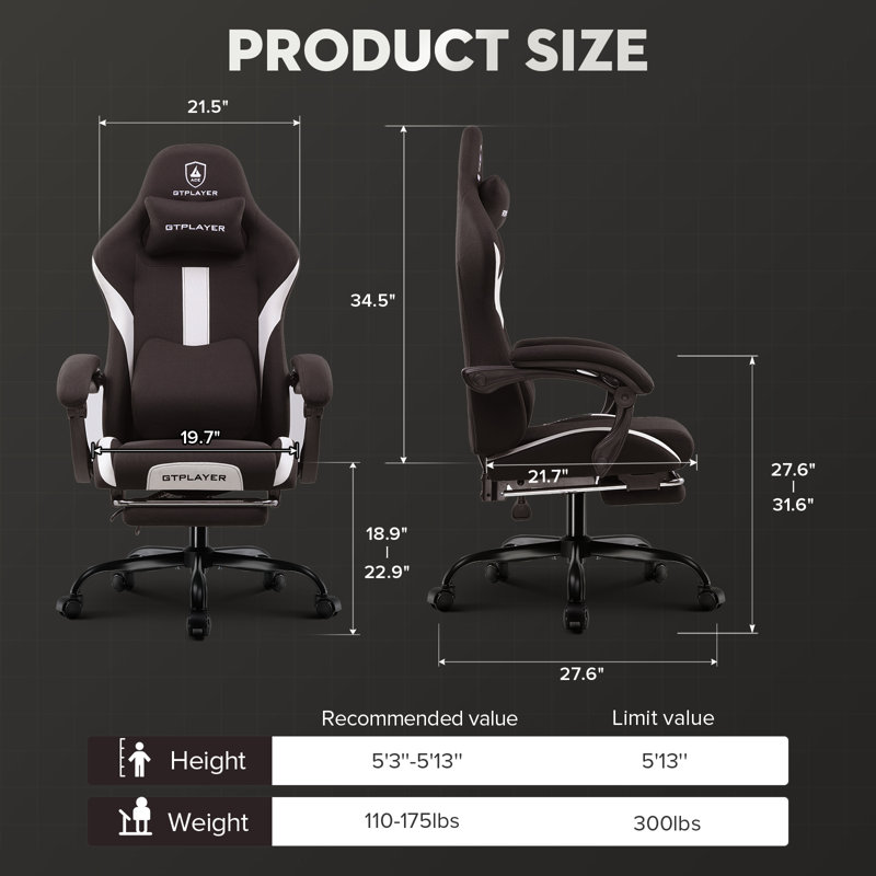 GTPLAYER Adjustable Swiveling PC & Racing Game Chair, Brown