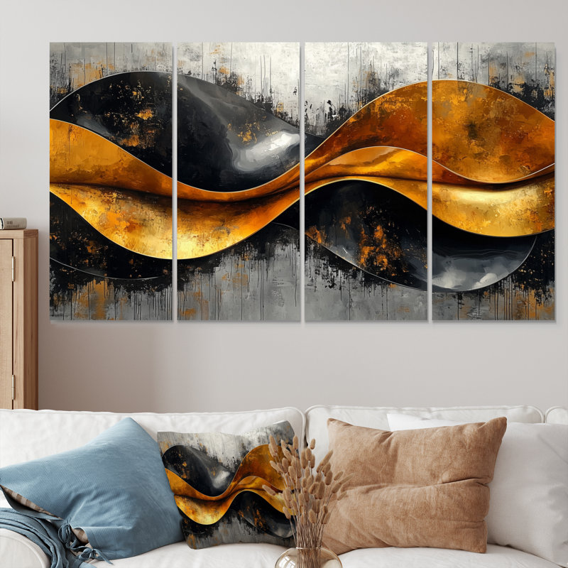 Geometric Cooper Waves III - Abstract Spirals Wall Art - Modern Wall Art Canvas, 4, 28" H x 48" W