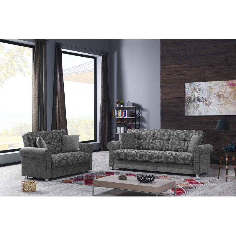 Hikmet Rio Grande Fabric Upholstery Sofa Sleeper Bed With Storage, Gray
