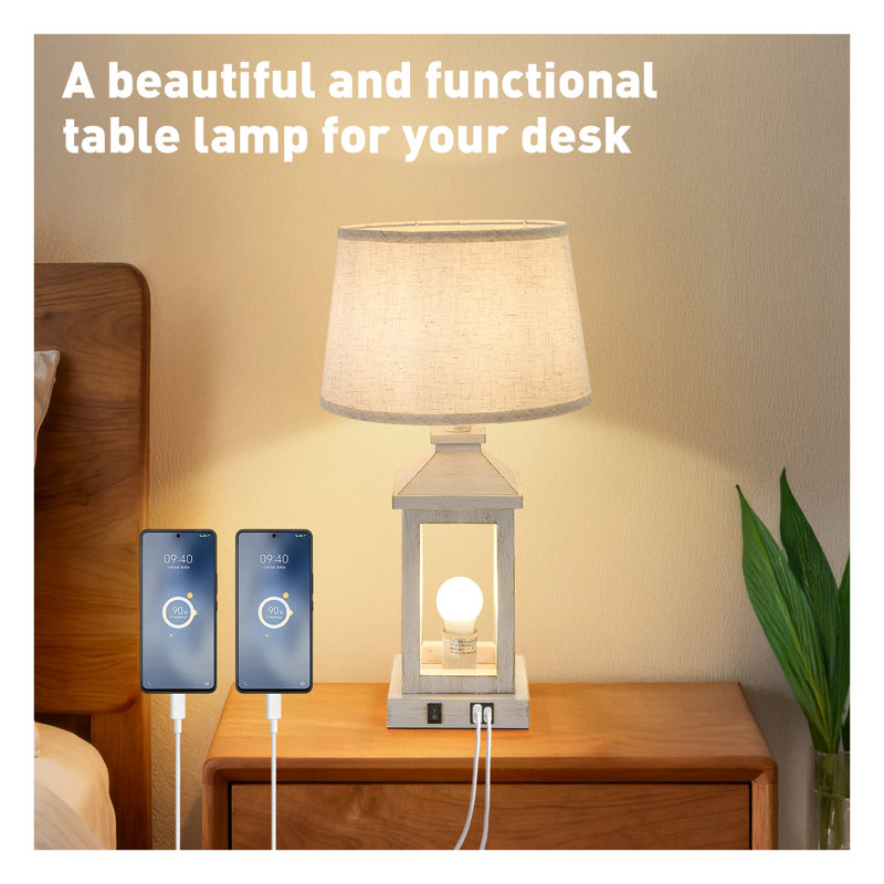 Ensemble de 2 lampes de table industrielles 20,5 "avec ports USB C + A et prise de courant - table de bout de table de chevet pour salon avec table de chevet (ampoules incluses)
