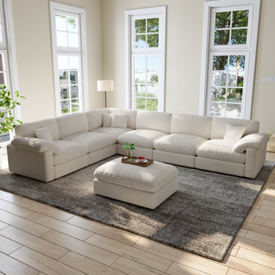 Modern 7 - Piece Corner Sectional Sofa Cloud Couch With Removable Ottomans