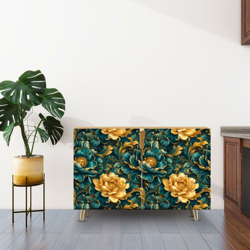 Buffet Buffet avec rangement Elegant Floral Teal Gold