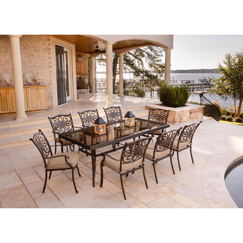 Carleton Rectangular 8 - Person 83.74'' Long Dining Set with Cushions, Natural Oat