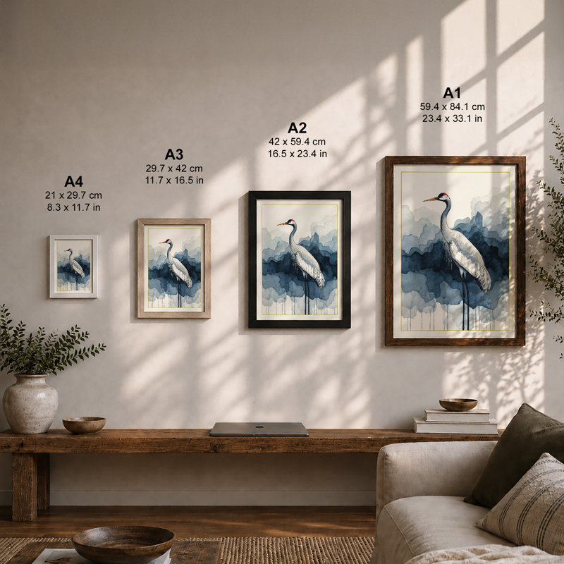 Serene Wading Bird Coastal - Framed Print, A4 - 29.7 x 21.0 cm, White