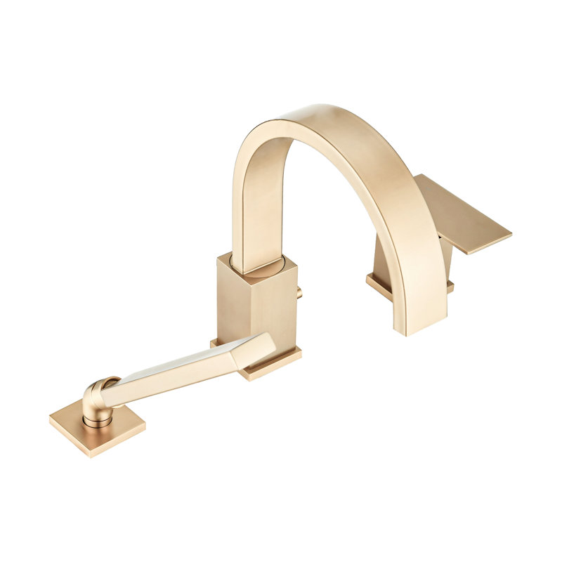 Brushed Gold Waterfall Bathtub Shower Mixer. Deck Mounted, Stainless Steel, Ceramic Cartridge, 360 Degree Swivel For Flexibility Mount Spout With And . 1.5 Gpm Flow, Gold, Cartridge Comfortable