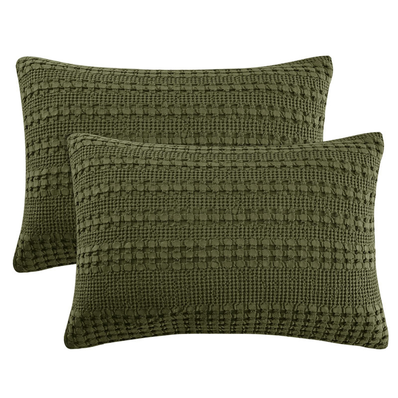 PHF 100% Cotton Ruffle Waffle Pillow Shams, 2 Pack Soft Skin-Friendly Bed Pillow Covers for Aesthetic Home Decor, 20x36"