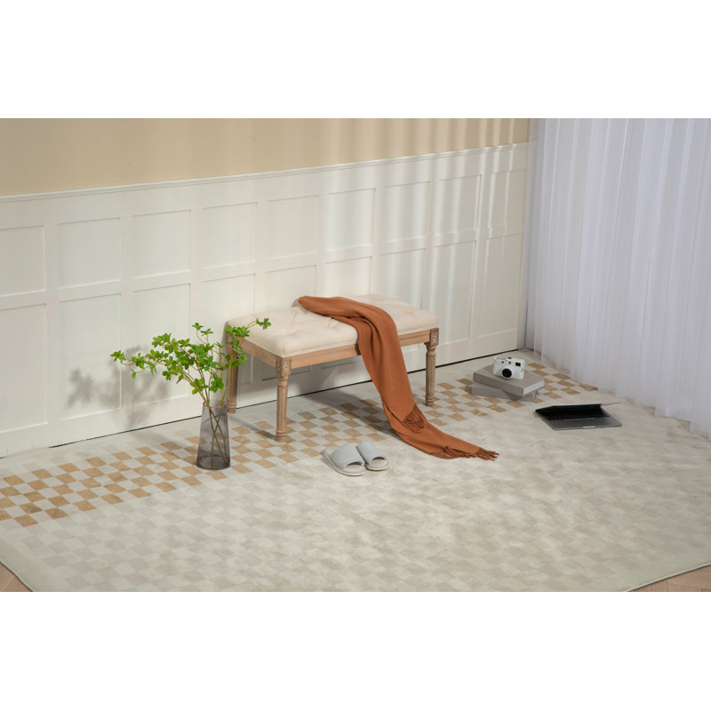 Repose-pieds traditionnel capitonné en tissu d'aspect lin
