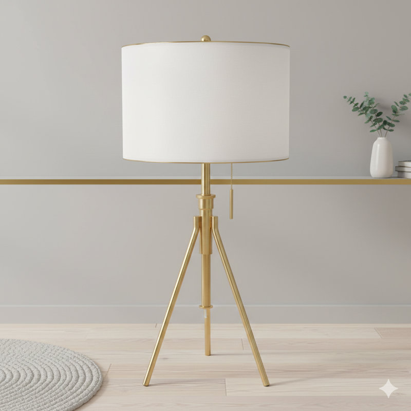 Lampe de table à trépied réglable 32-37 "H - Or brossé
