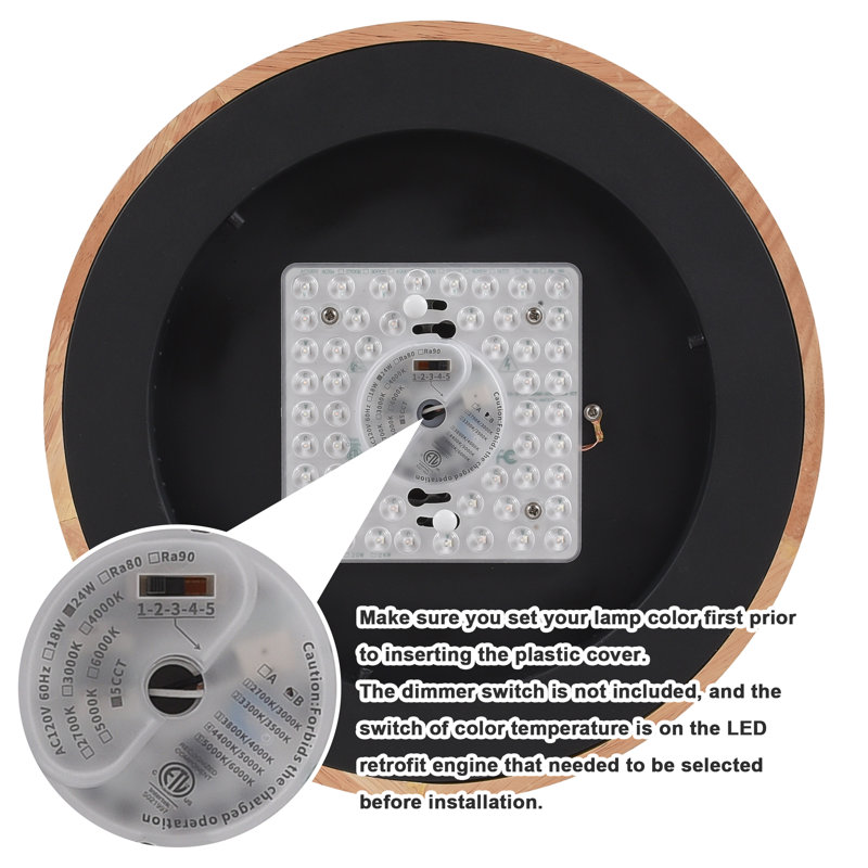 Modern Drum Design Circle Wood LED Flush Mount Ceiling Light Fixture For Kitchen, Bedroom, Foyer, Hallway, Laundry Room