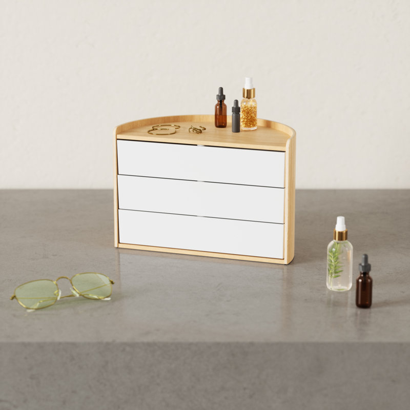Moona Poplar Wood Collapsible Kids' Jewelry Box in White/Natural