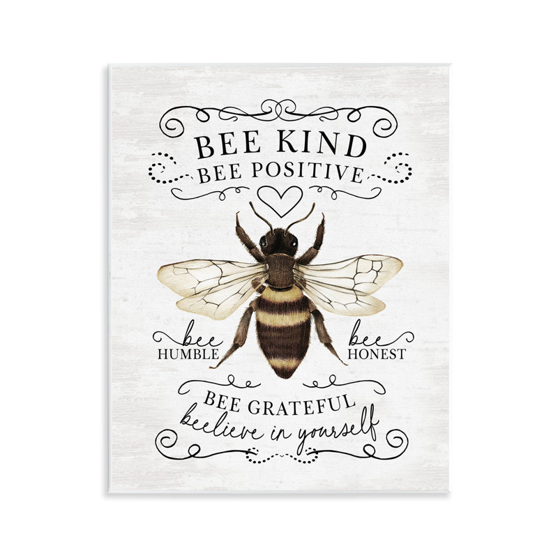 Plaque murale «Bee Kind & Positive Country», design par lettré et doublé