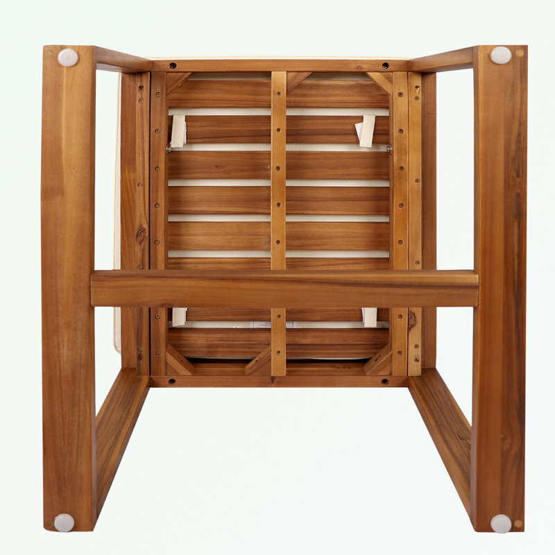 Ensemble de 2 chaises avec cadre en bois et coussin moelleux, Beige / teck