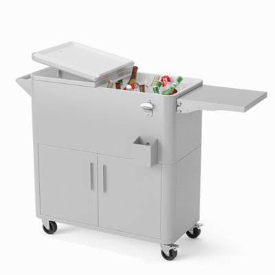 Chariot de glacière pour terrasse 80 pintes avec armoire et table d'appoint pliable