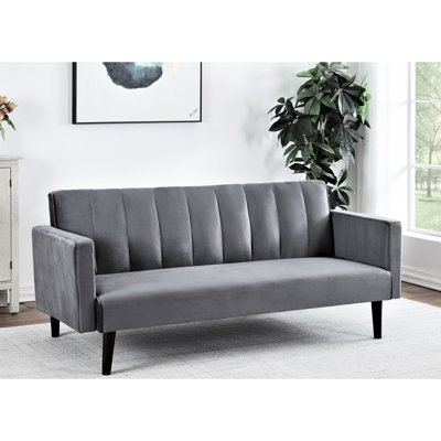 Canapé-lit convertible futon 72" Channel - Stitch Twin Sleeper Bed avec velours respirant, mousse haute densité, idéal pour les appartements, cadre en bois massif.