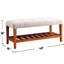 Banc revêtu de chêne gris, revêtement en tissu, rangement ouvert, tablette à lattes pleine grandeur
