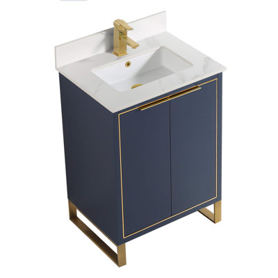 Meuble-lavabo simple autoportant de 24 po avec plateau en pierre Minday