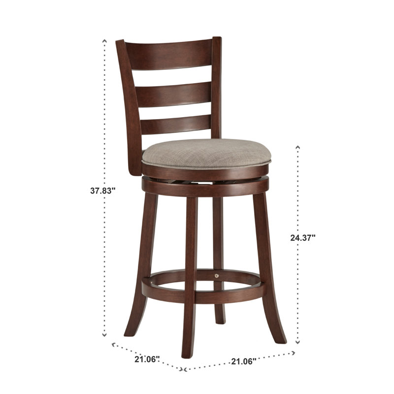 Tabouret de bar et de comptoir pivotant Adelynn, Cerisier foncé, Lin gris, Tabouret de comptoir (hauteur du siège de 24,37 p