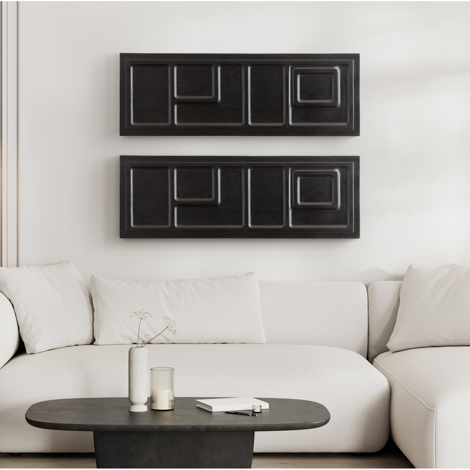 Tala Solid Wood Wall Mounted Sculpture, Black