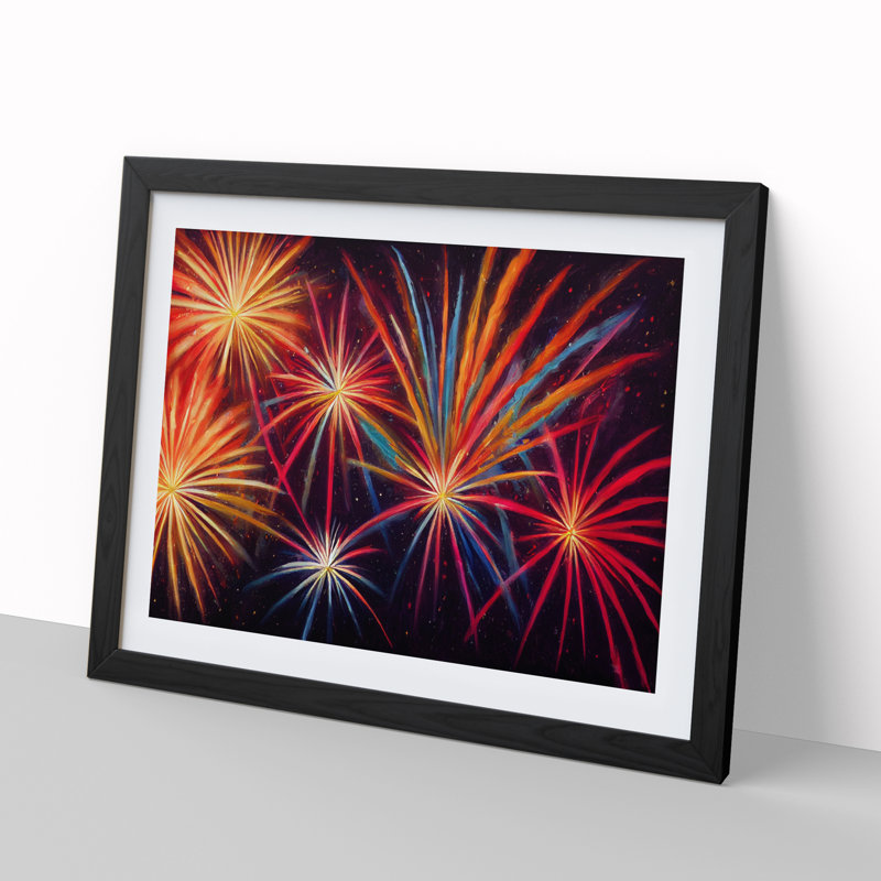 Showstopping Fireworks - Single Picture Frame Print, Black, 46cm H x 64cm W x 2cm D