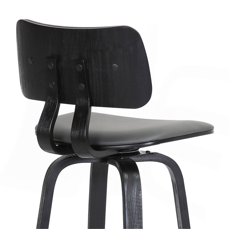 Tabouret de bar pivotant en bois noir de 30 po en similicuir gris avec métal noir