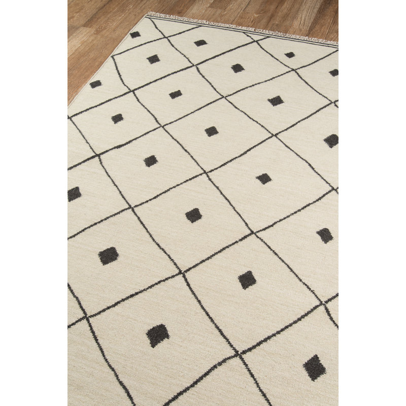 Thompson Wool Geometric Area Rug in Ivory, Rectangle 5' x 7'6"