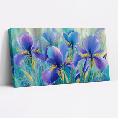 Blue Iris Flowers Oil Painting Print Canvas Wrapped Wall Art