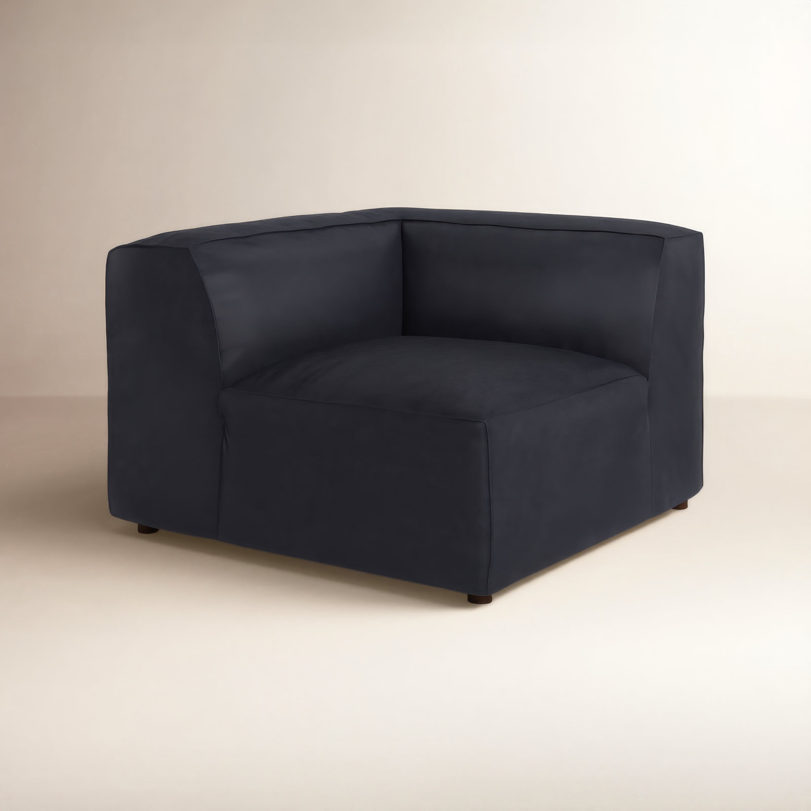 Foley Pine Genuine Leather Corner Chair, Black Top Grain Leather
