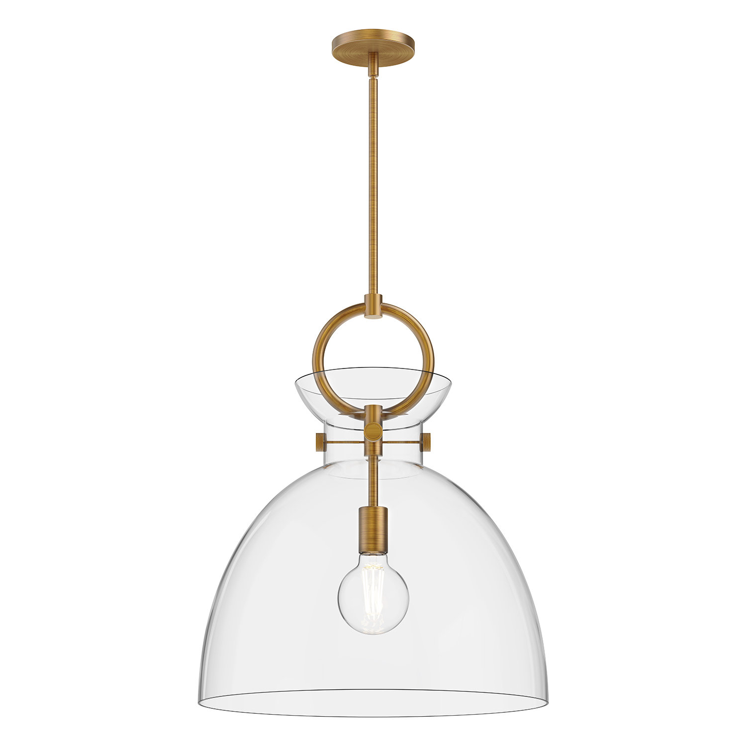 Tinka Single Light Glass Steel Pendant, Aged Gold, 21.75" H x 18" W x 18" D, Clear