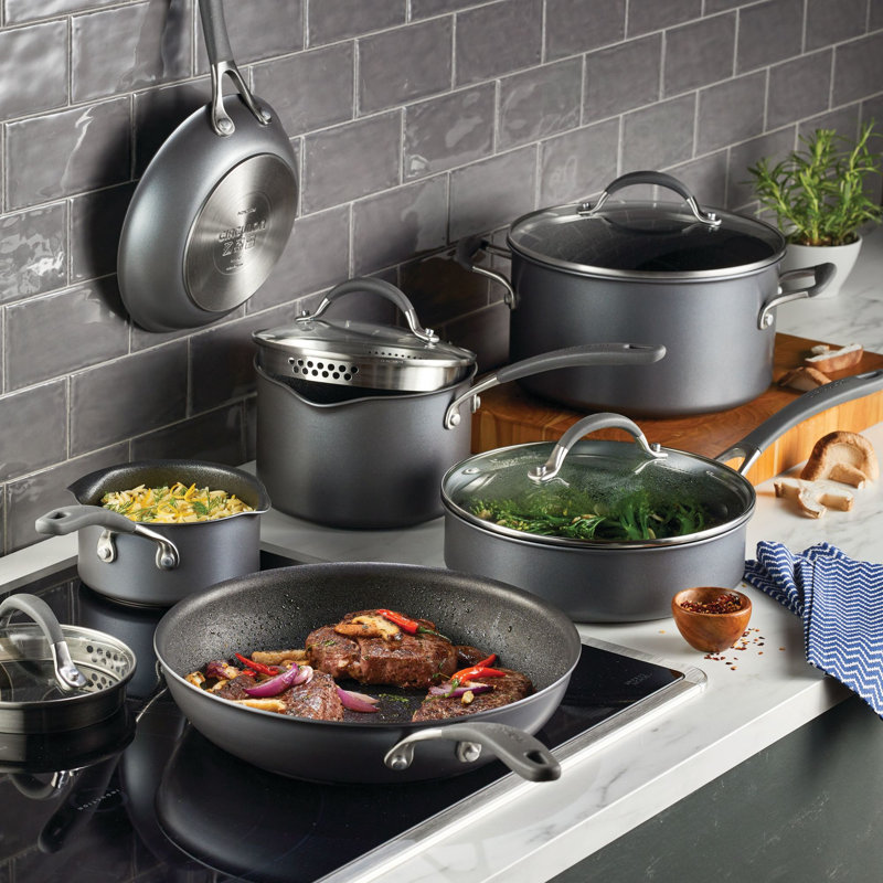 A1 Series with ScratchDefense Technology Nonstick Induction Pots and Pans Cookware Set, 10 Piece, Graphite