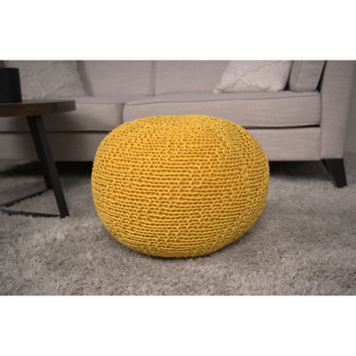 Repose-pieds tricoté en coton tricoté, en jaune et en option, capacité de poids de 200 lb, résistance aux accessoires décoratifs, nettoyage des taches seulement, bourre de perles, profondeur 20 x largeur 14